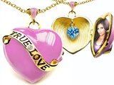 Original Star K™ 1.25 Inch True Love Pink Enamel Locket With Genuine Heart Blue Topaz Inside
