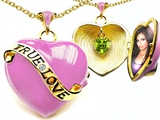 Original Star K™ 1.25 Inch True Love Pink Enamel Locket With Genuine Heart Peridot Inside