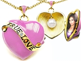 Original Star K™ 1.25 Inch True Love Pink Enamel Locket With Genuine Heart Pearl Inside