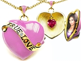 Original Star K™ 1.25 Inch True Love Pink Enamel Locket With Created Heart Ruby Inside