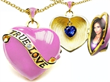 Original Star K™ 1.25 Inch True Love Pink Enamel Locket With Created Heart Sapphire Inside