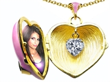 Original Star K™ 1.25 Inch True Love Pink Enamel Locket With Genuine Heart White Topaz Inside
