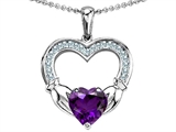 Hands Holding Heart Celtic Love 1inch Claddagh Pendant With Genuine Amethyst