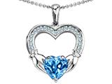 Celtic Love by Kelly Hands Holding 8mm Heart 1inch Claddagh Pendant With Genuine Blue Topaz