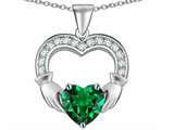 Celtic Love by Kelly Hands Holding 8mm Heart 1inch Claddagh Pendant With Simulated Emerald
