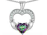 Celtic Love by Kelly Hands Holding 8mm Heart 1inch Claddagh Pendant With Genuine Mystic Topaz