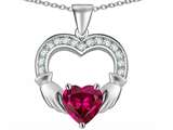 Celtic Love by Kelly Hands Holding 8mm Heart 1inch Claddagh Pendant With Created Pink Sapphire