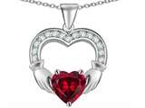 Celtic Love by Kelly Hands Holding 8mm Heart 1inch Claddagh Pendant With Created Ruby