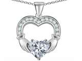 Celtic Love by Kelly Hands Holding 8mm Heart Claddagh Pendant With Genuine White Topaz