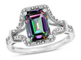 Tommaso Design™ Emerald Cut 8x6mm Rainbow Mystic Topaz and Diamond Ring