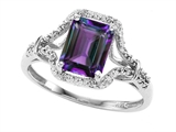 Tommaso Design™ 8x6mm Emerald Cut Simulated Alexandrite and Diamond Ring