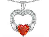 Celtic Love by Kelly Hands Holding 8mm Heart 1inch Claddagh Pendant With Simulated Mexican Fire Opal