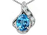 Tommaso Design™ Oval 7x5mm Genuine Blue Topaz and Diamond Pendant