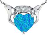 Celtic Love by Kelly 8mm Heart Claddagh Pendant With Heart Shape Created Blue Opal