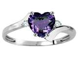 Tommaso Design™ Heart Shape 6mm Simulated Alexandrite and Two Genuine Diamonds bypass Ring