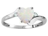 Tommaso Design™ Heart Shape 6mm Genuine Opal and Two Diamonds bypass Ring