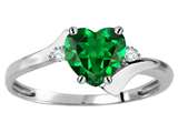 Tommaso Design™ Heart Shape 6mm Simulated Emerald and Two Diamonds bypass Ring