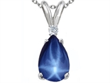 Tommaso Design™ Created Pear Shaped 9 x7 mm Star Sapphire and Diamond Pendant