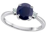 Tommaso Design™ 7mm Round Genuine Black Sapphire and Diamond Classic 3 stone Engagement Ring
