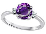 Tommaso Design™ Genuine 7mm Round Amethyst and Diamond Classic 3 stone Engagement Ring