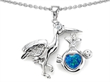 Original Star K™ New Baby Stork Pendant with Heart Shape 8mm Created Blue Opal