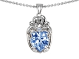 Original Star K™ Loving Mother And Twins Family Pendant With Heart Shape Simulated Aquamarine