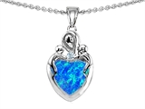Original Star K™ Loving Mother Twin Children Pendant With Heart Shape 8mm Simulated Blue Opal