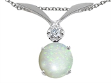 Tommaso Design™ Round 7mm Genuine Opal And Genuine Diamond Pendant