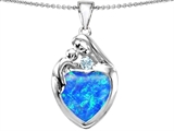 Original Star K™ Large Loving Mother With Child Family Pendant With 12mm Heart Created Blue Opal