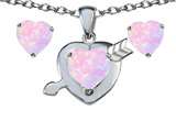 Original Star K™ Created Pink Opal 8mm Heart with Arrow Pendant Box Set with Free matching earrings