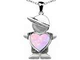 Original Star K™ Little Boy Holding 8mm Heart Mother Birthstone Pendant With Created Pink Opal