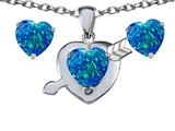 Original Star K™ Created Blue Opal 8mm Heart with Arrow Pendant Box Set with Free matching earrings