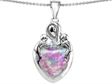 Original Star K™ Large Loving Mother Twin Children Pendant With Created Heart Shape 12mm Pink Opal