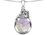 Original Star K™ Loving Mother And Father With Child Family Pendant With Round 10mm Created Pink Opal