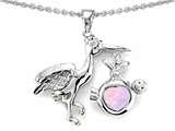 Original Star K™ New Baby Stork Pendant with Heart Shape 8mm Created Pink Opal