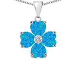 Celtic Love by Kelly 6mm Heart Shape Created Blue Opal Lucky Clover Pendant