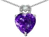 Tommaso Design™ Heart Rope Pendant with Genuine 8mm Amethyst and Diamond