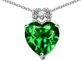 Tommaso Design™ Heart Rope Pendant with Simulated Emerald and Diamond