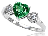 Tommaso Design™ Simulated Emerald and Diamond Heart Shape Engagement Promise Ring