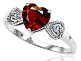 Tommaso Design™ Genuine Garnet and Diamond Heart Shape Engagement Promise Ring