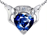 Celtic Love™ by Kelly Claddagh Love Pendant With 8mm Heart Lab Created Sapphire and Genuine Diamond