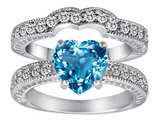 Original Star K™ 8mm Heart Shape Genuine BlueTopaz Wedding Set