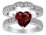 Original Star K™ 8mm Heart Shape Genuine Garnet Wedding Set