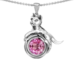 Original Star K™ Cat Lover Pendant with September Birthstone Round 7mm Created Pink Sapphire