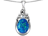 Original Star K™ Loving Mother With Children Pendant With Oval Created Blue Opal