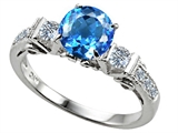 Original Star K™ Classic 3 Stone Engagement Ring With Round 7mm Genuine Blue Topaz