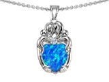 Original Star K™ Loving Mother Twins Family Pendant With 8mm Heart Shape Created Blue Opal