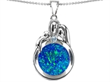 Original Star K™ Loving Mother And Father With Child Family Pendant With Round Created Blue Opal