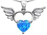 Original Star K™ Wings Of Love Birthstone Pendant with 8mm Heart Shape Created Blue Opal