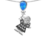 Original Star K™ Little Girl Holding a Balloon Mother Birthstone Created Blue Opal Pendant